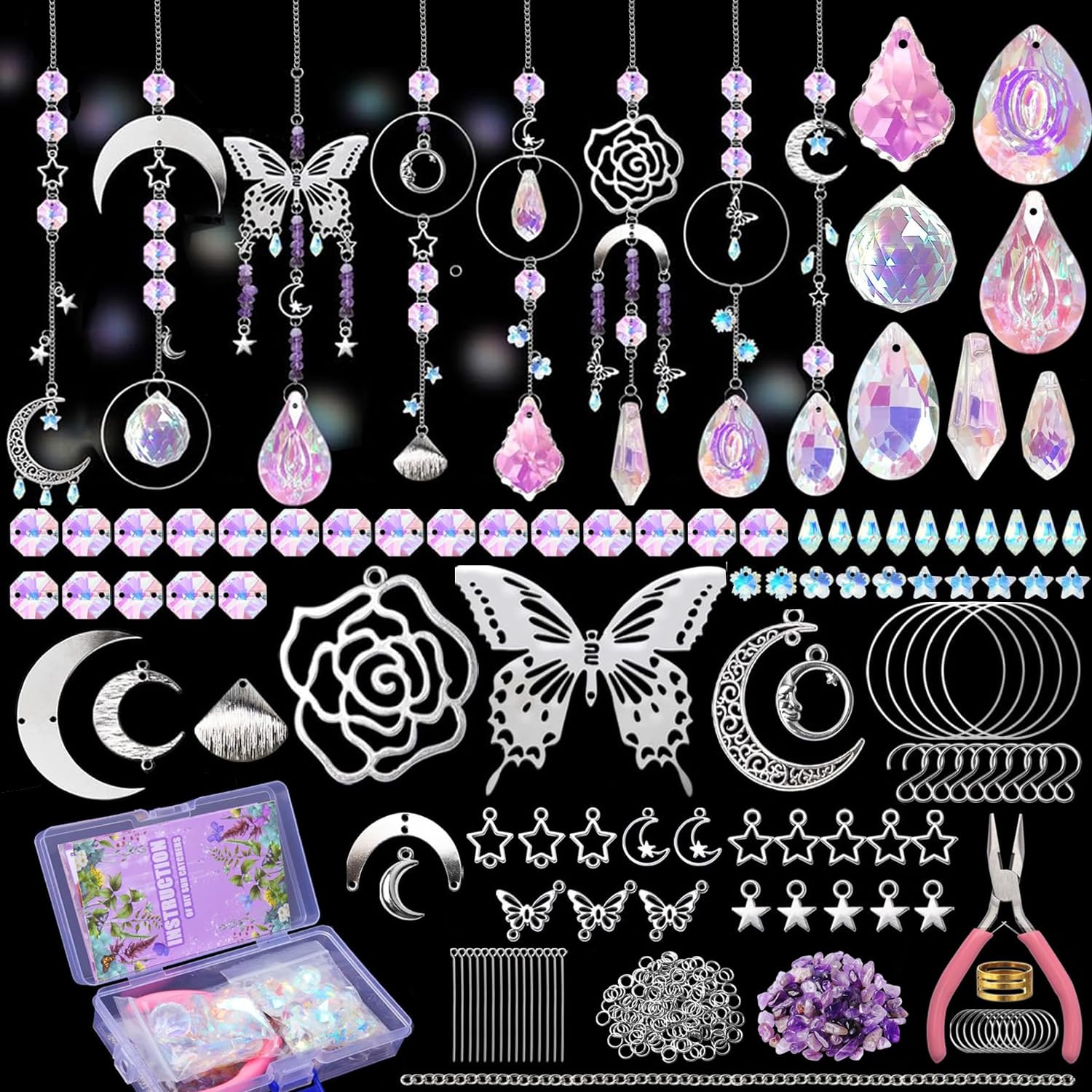 DIY Suncatcher Kit 400pcs Sun Catchers Making Kit Supplies Crafts Suncatcher Kits for Adults With Tutorial Hanging Prism Sun Catcher with Crystals for Mom and Partner gifts Festival Decor (Butterfly)