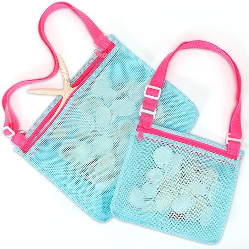 Miniatura 1 de Tagitary Bolsa de malla para juguetes de playa, juguetes de arena para recoger conchas, bolsa de piscina con cremallera, regalo esencial de