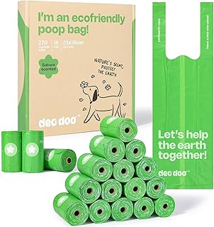 Dog Poo Bags with Handles Sakura Scented 270 Counts 18 Rolls Leak Proof and Extra Thick Waste Bags Refill Rolls for Dogs