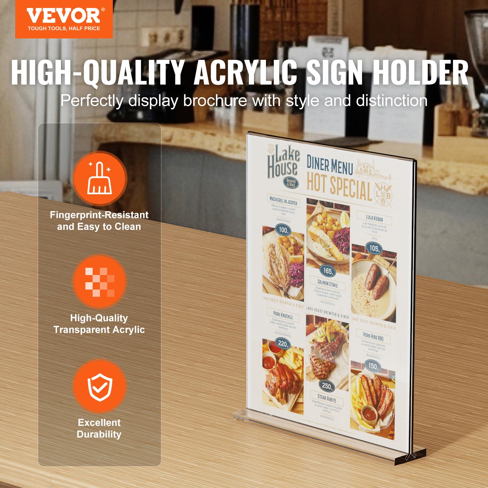VEVOR Portacartelli in Acrilico 223,52 x 279,4 mm Porta Cartelli Bifacciali a Forma di T, Porta Brochure, Confezione da 6, Porta Menù da Tavolo in Acrilico Trasparente per Ristorante, Ufficio, Bar