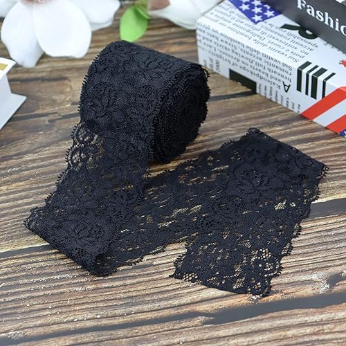 Miniatura 9 de Cinta de encaje negro de 2.4 pulgadas, ribete de encaje de costura, tela de encaje elástica - 5 yardas, perfecta para manualidades, bodas, envoltura