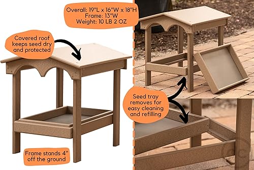 Miniatura 2 de Comedero grande de plástico de polietileno con plataforma elevada cubierta con bandeja de semillas extraíble para pájaros silvestres, alimentador de