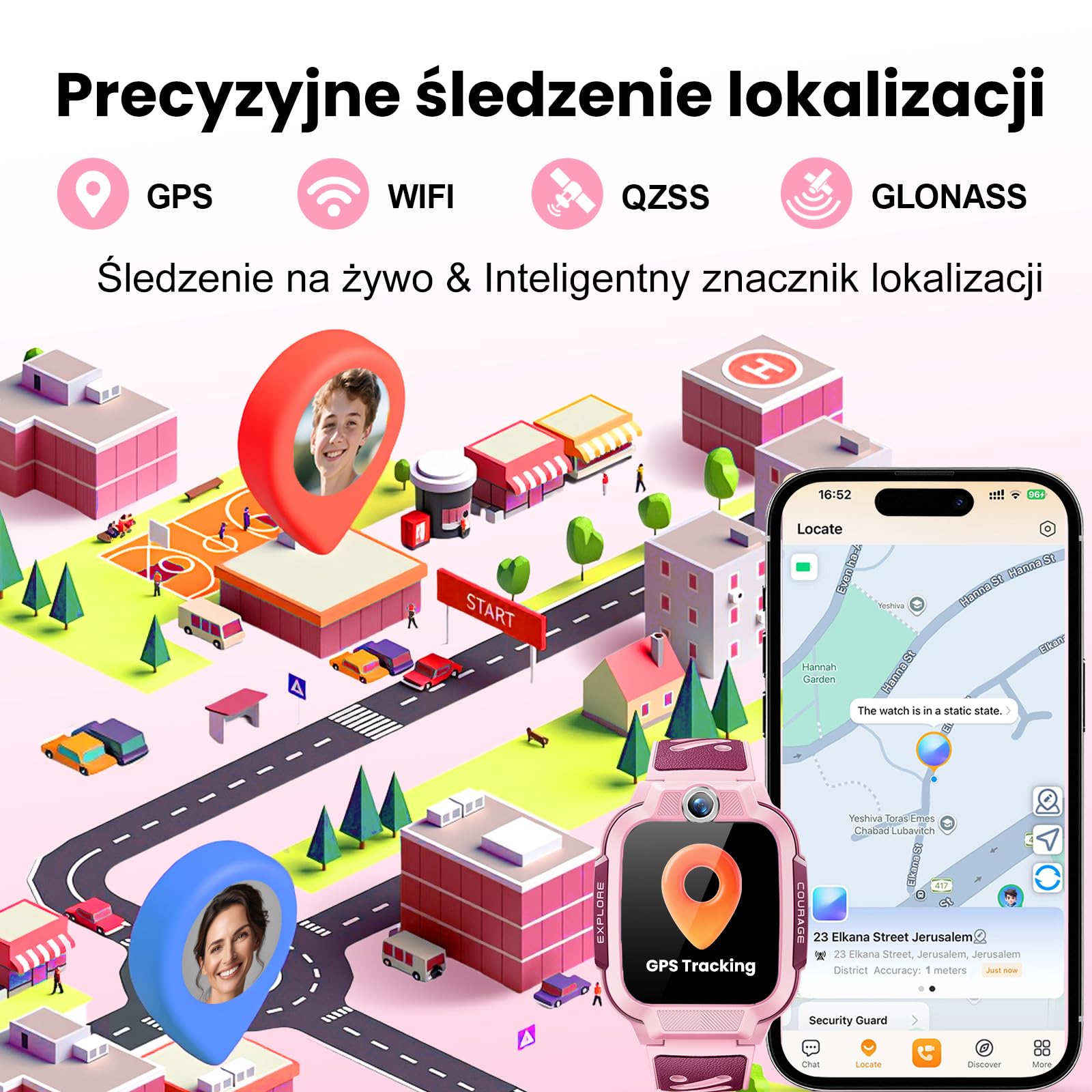 imoo Z3 Smartwatch 4G z GPS i kartą SIM, rozmowy wideo, WiFi, SOS, wodoszczelność IP68, zegarek do telefonu dla dziewcząt i chłopców (różowy-Z3, imoo Z3)