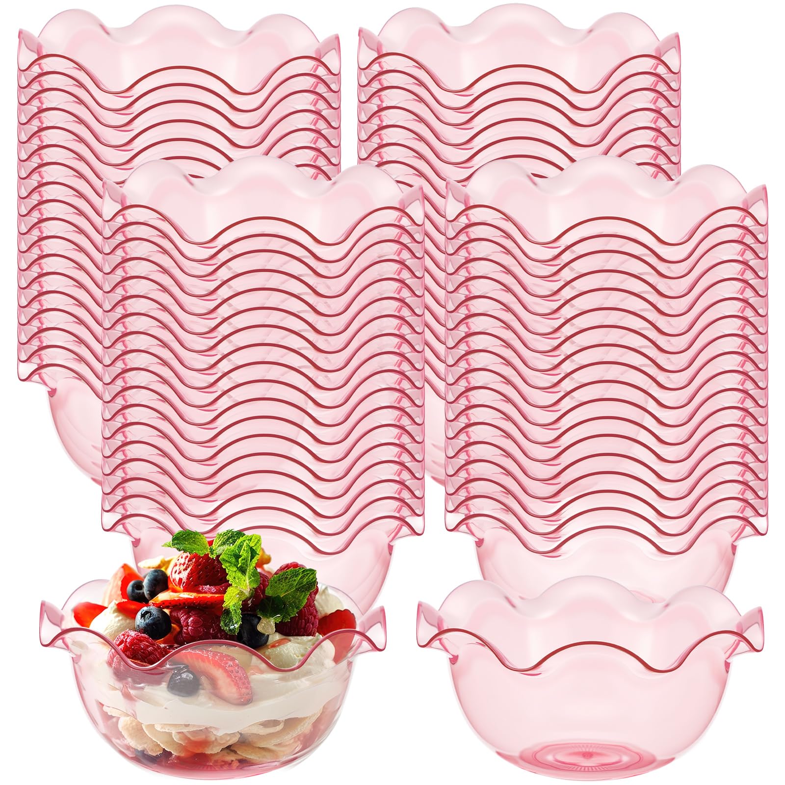 Newtay 100pcs 6oz Small Plastic Dessert Cups Ice Cream Bowl Reusable, Pink