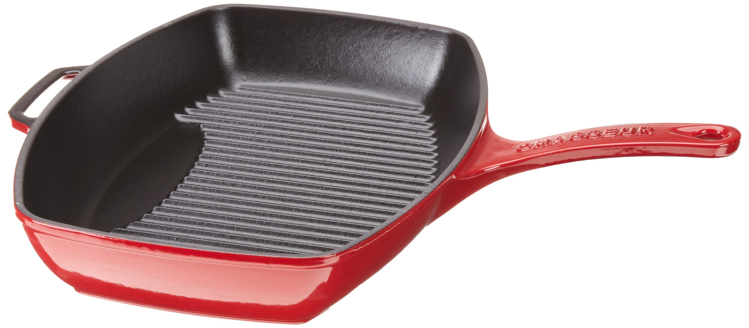 Chasseur French Double Enameled Rectangular Cast Iron Grill Pan, Red