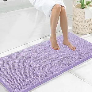 Smiry Luxury Chenille Bathroom Rugs 47x20, Extra Soft and Absorbent Shaggy Bath Mat, Machine Washable, Non-Slip Plush Carpet Runner for Tub, Shower, and Floor, Home Decor Accessories, Purple