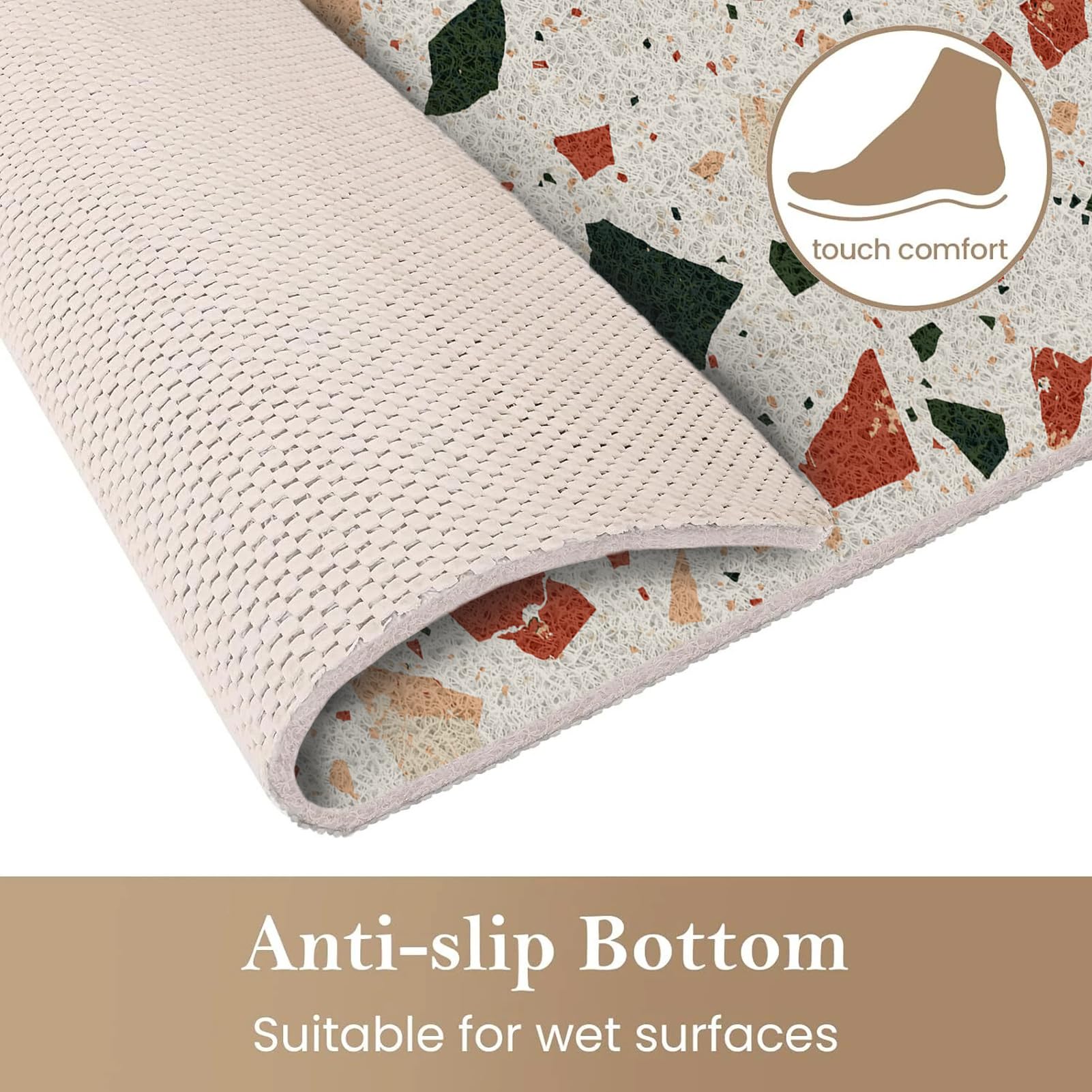 Tappetini in luffa per doccia, 80 x 80 cm, antiscivolo, morbido, testurizzato, con scarico, ad asciugatura rapida, morbidi e confortevoli, per aree umide (rosso, verde, beige)