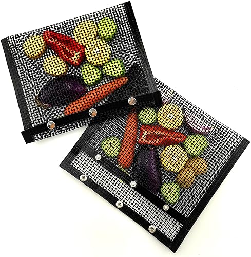 GUCUJI Bolsas de malla para barbacoa, resistentes al calor, antiadherentes, reutilizables, fáciles de limpiar, color negro, rectangular, paquete de