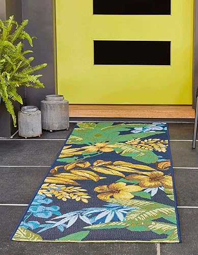 Miniatura 3 de Unique Loom - Alfombra Outdoor Botanical Collection, Calypso (2 pies x 4 pies, pasillo, multicolor y azul claro)