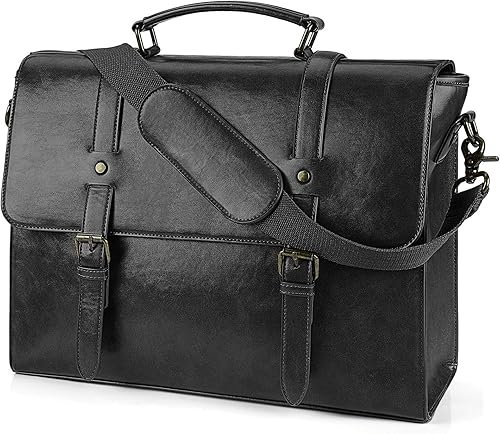 Bolso bandolera de cuero para hombre, estilo vintage, de 15.6 pulgadas, impermeable, de cuero, para laptop, bolsa de hombro grande, bolsa de hombro