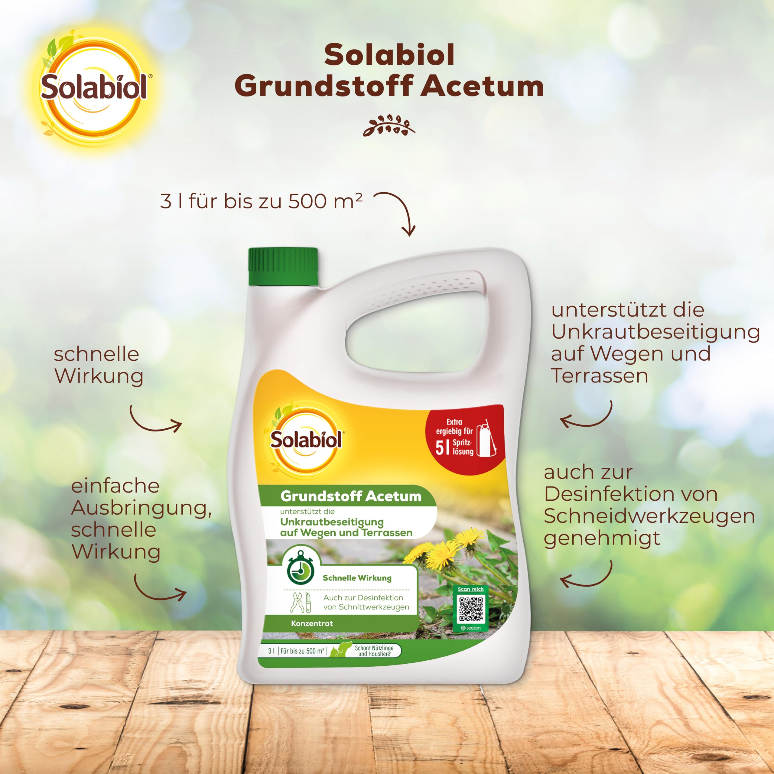 Solabiol Grundstoff Acetum, unterstützt die Beseitigung von Unkraut auf Wegen, Plätzen und Terrassen, 3 Liter Kanister – Ansicht 2