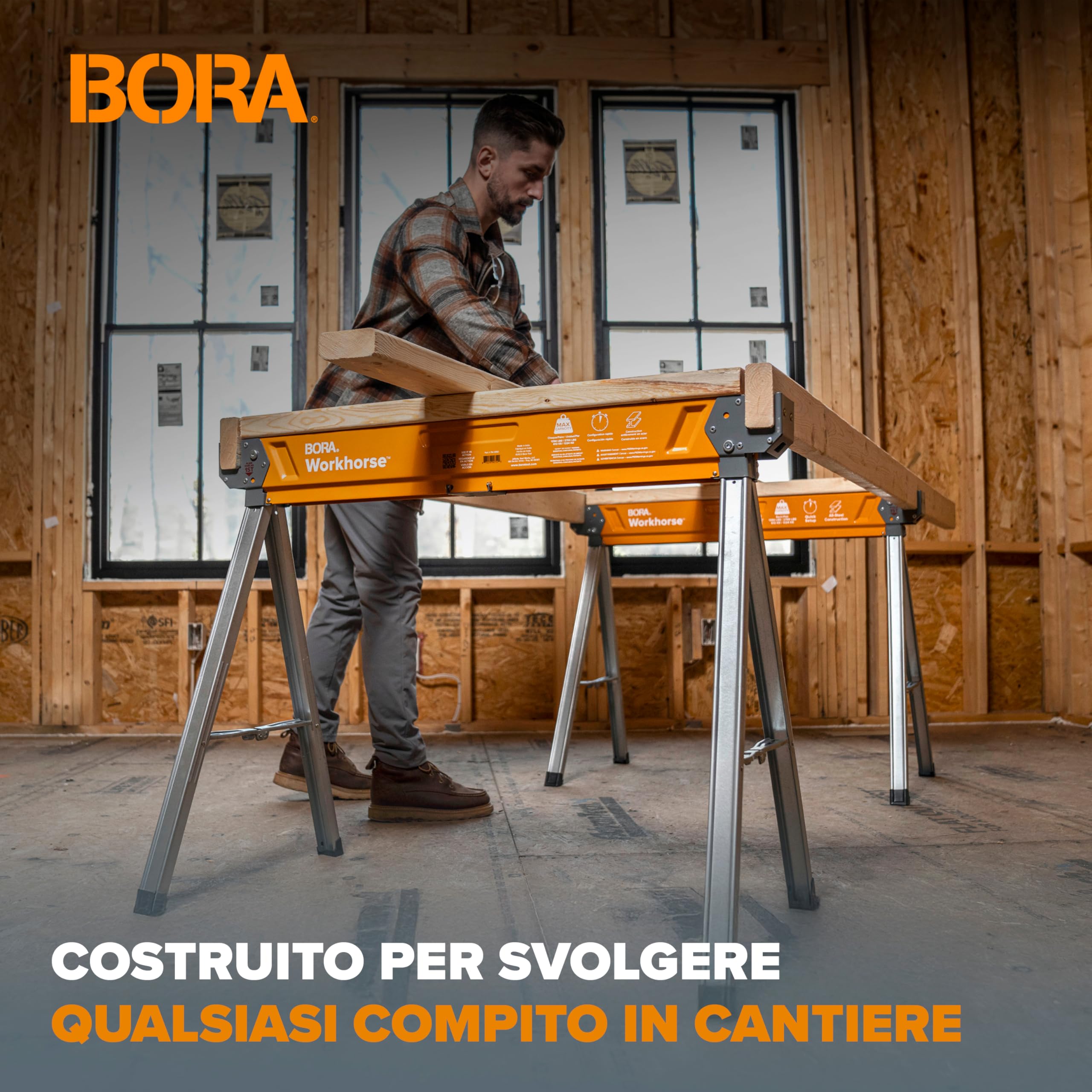 BORA Workhorse PM-3350T – Coppia Cavalletti da Lavoro Pieghevoli in Acciaio, 612 kg per Cavalletto, Uso Professionale