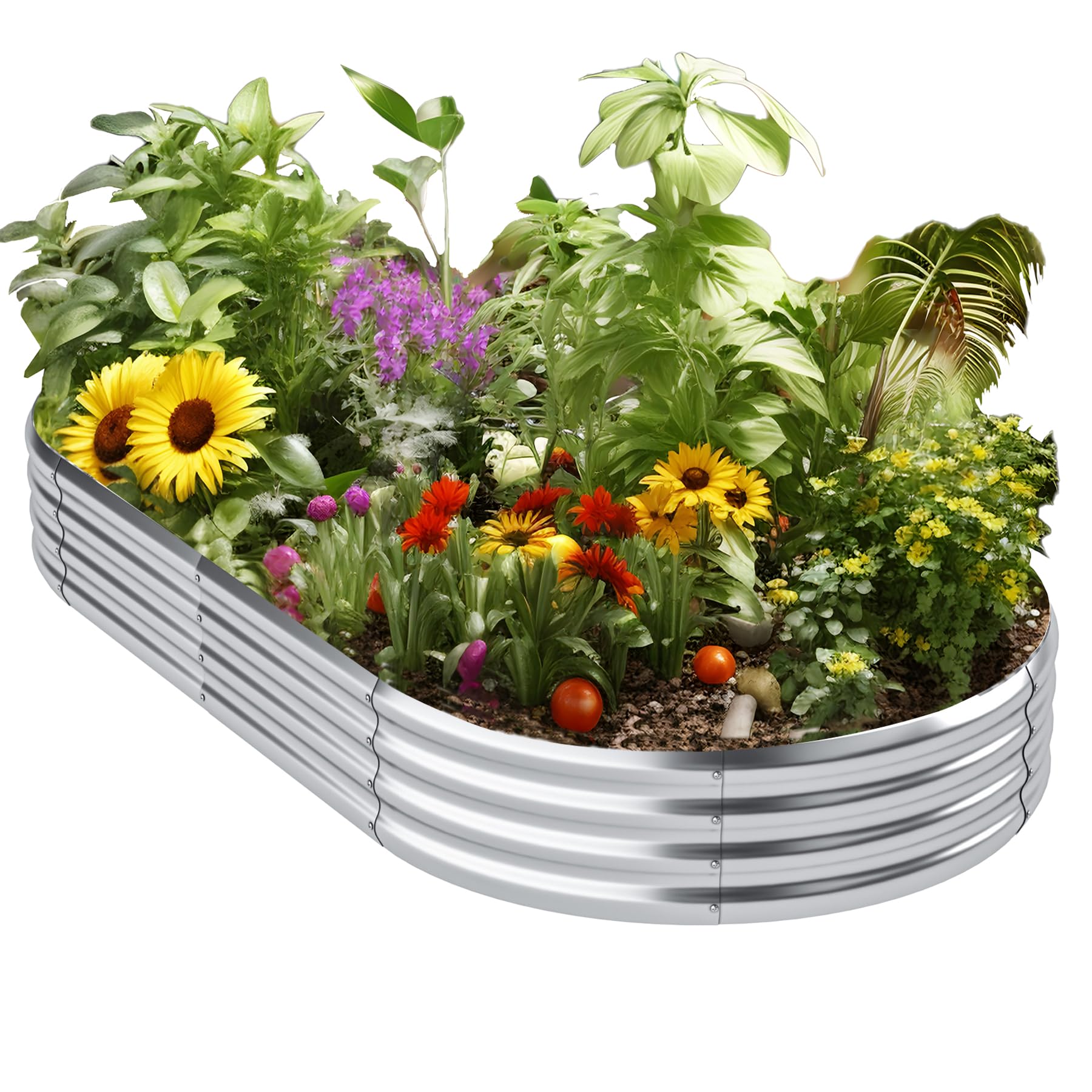 Galvanized Raised Garden Bed Outdoor,Oval Large Metal Garden Bed Planter Box, Raised Beds for Gardening,Silver(8×4×1ft)