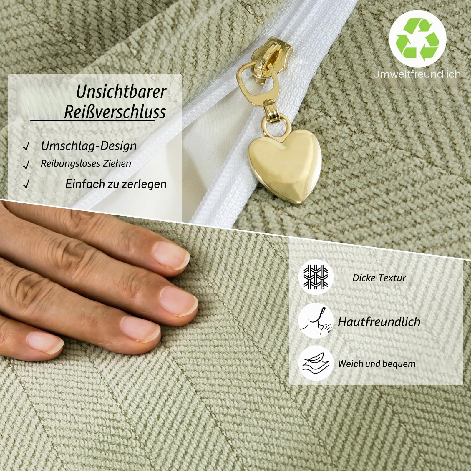 ZWJD Salbei Grün Kissenbezug 50x50 2er Set Chenille Kissenbezüge Sofakissen Kissenhüllen mit elegantem Design, weiche und luxuriöse dekorative Dekokissen für Couch, Bett und Heimdekoration