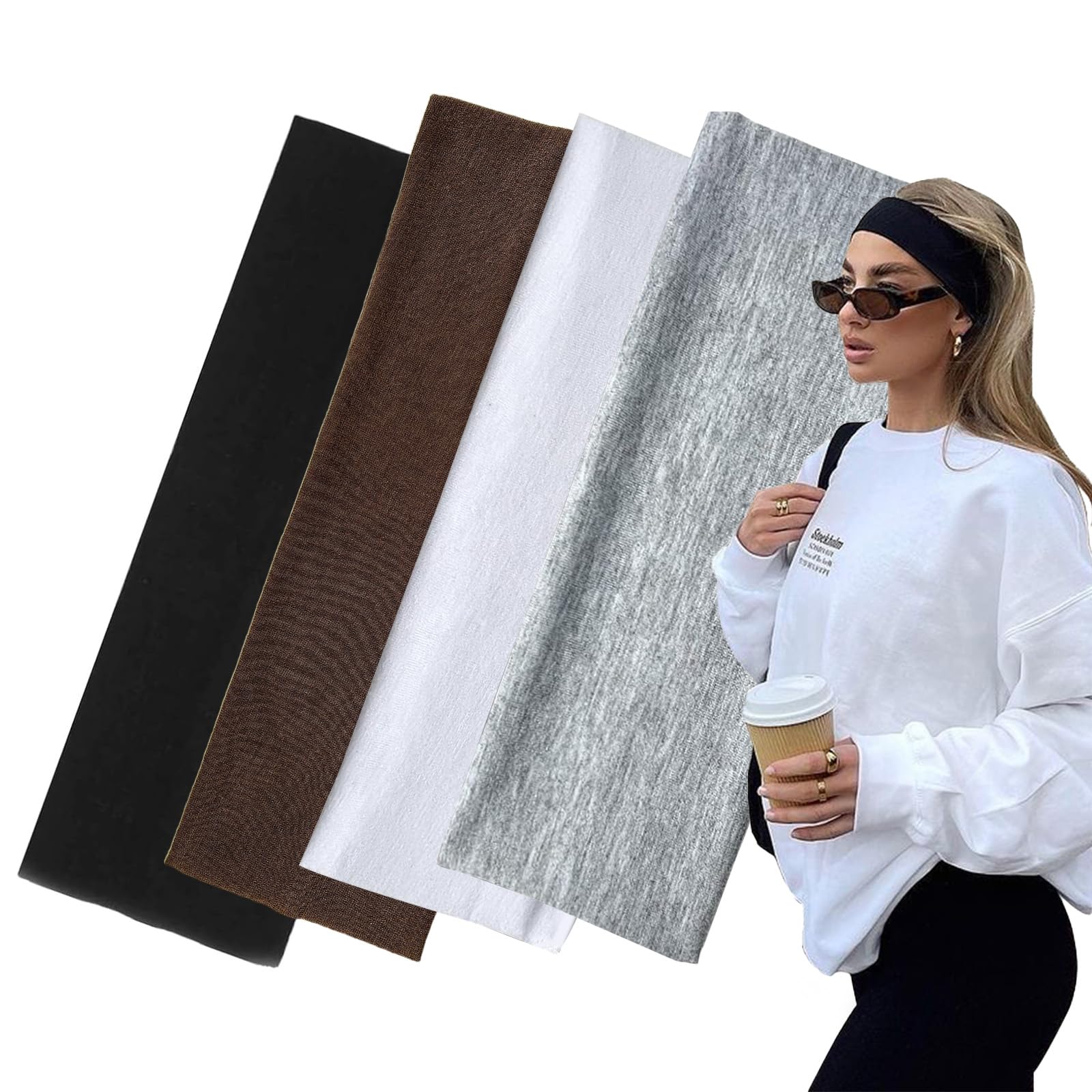 7cm Wide Black Headbands for Women Men, Yedtreg 2pack Fashion Head Bands for Women's Hair, Soft Fabric Stretchy Hair Bands for Makeup, Yoga, Running, Sports (Black/White) — view 11