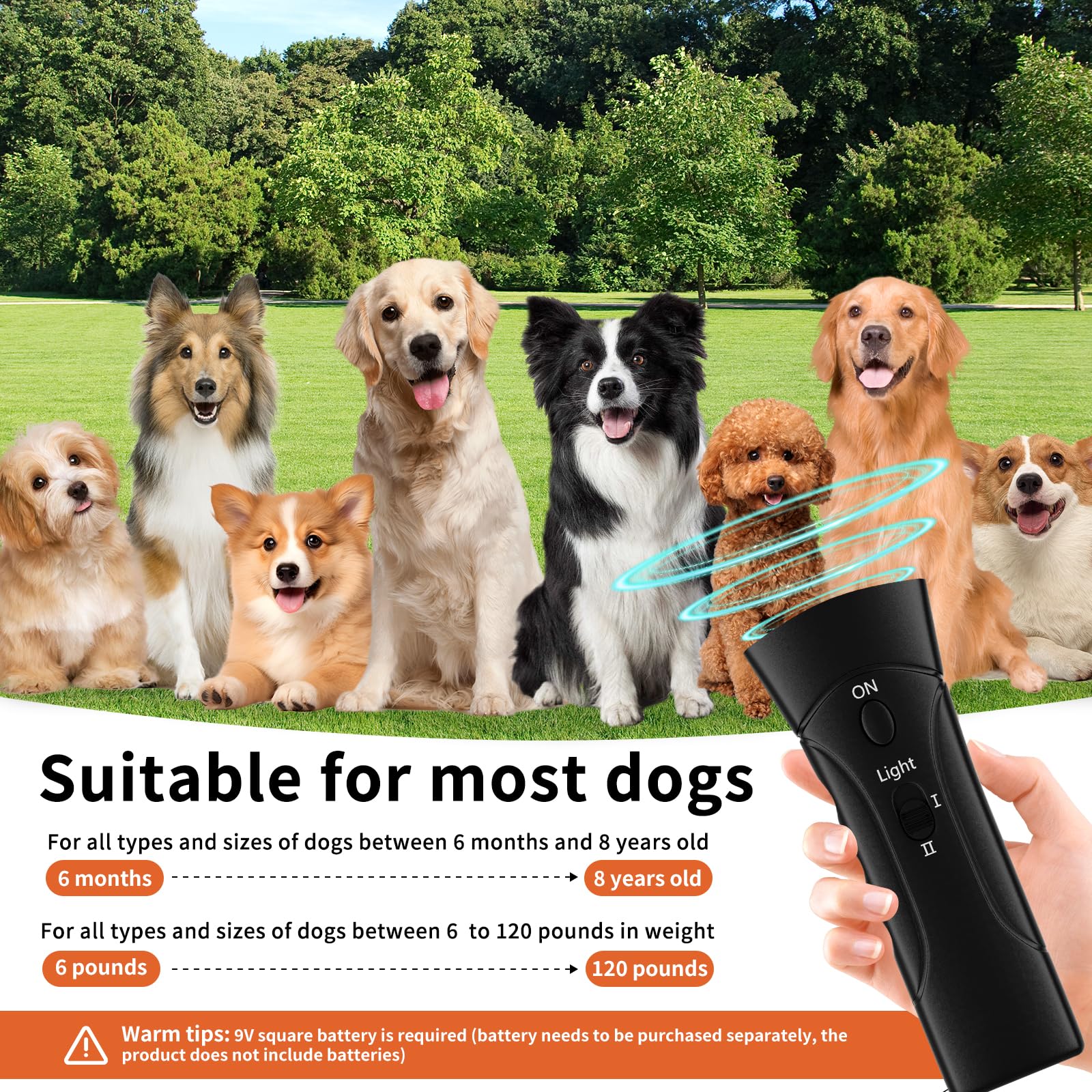 QEWEUUIE Anti Barking Device for Dogs,3 In 1 Anti Barking Device with LED Light,Mini Waterproof Indoor Outdoor 33FT ultrasonic bark stopper For Small Medium Large Dogs - Image 3