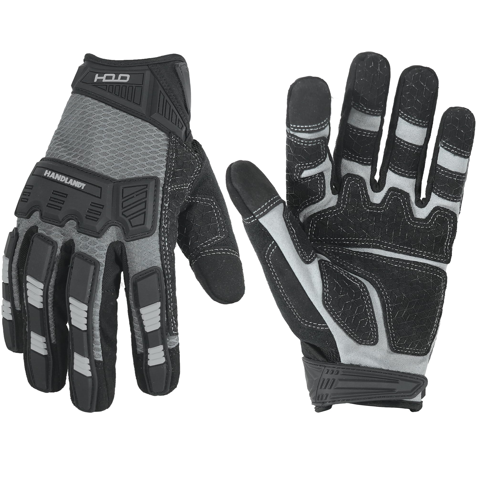 HANDLANDY Mens Work Gloves Touch screen, Utility Mechanic Gloves, Flexible Breathable Fit- Padded Knuckles & Palm