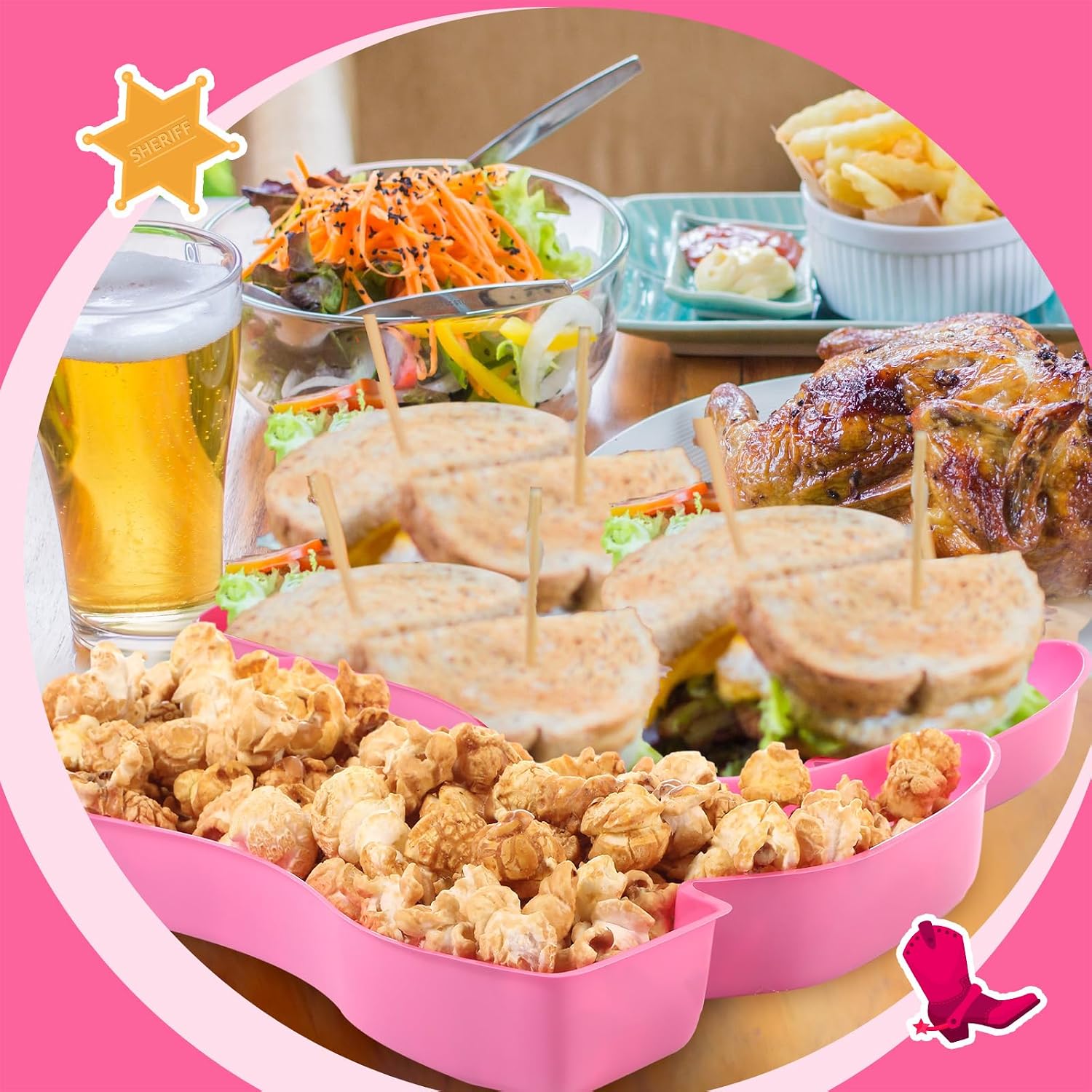 Uiifan 24 Pcs Cowboy Boot Serving Trays Pink Cowgirl Boot Plates Western Party Decorations Rodeo Theme Party Supplies Disposable Plastic Snacks Trays