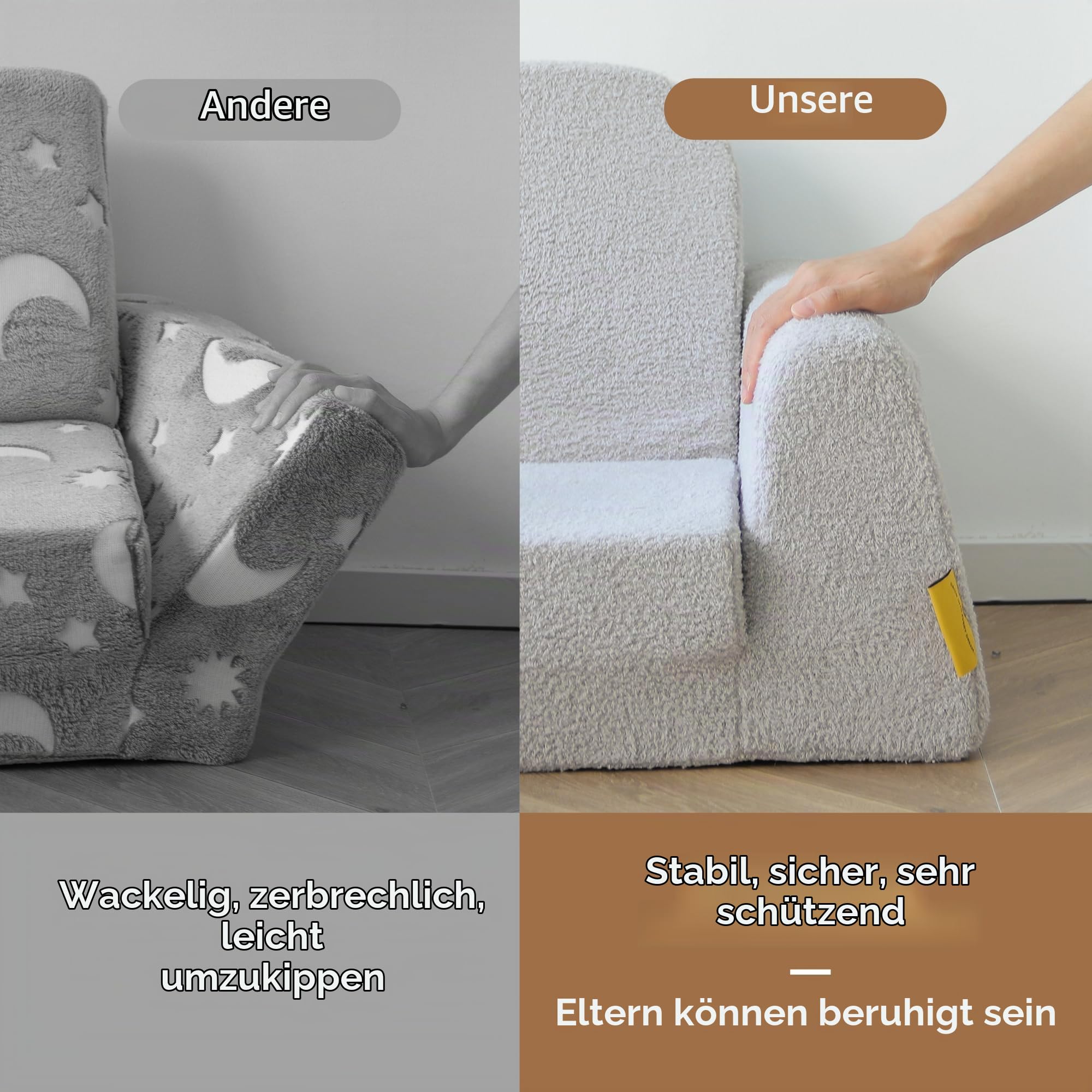 Kindersofa Ausklappbar, 2-in-1 Sofa Bett für Kinder, Grau - 2-in1 Multifunktion