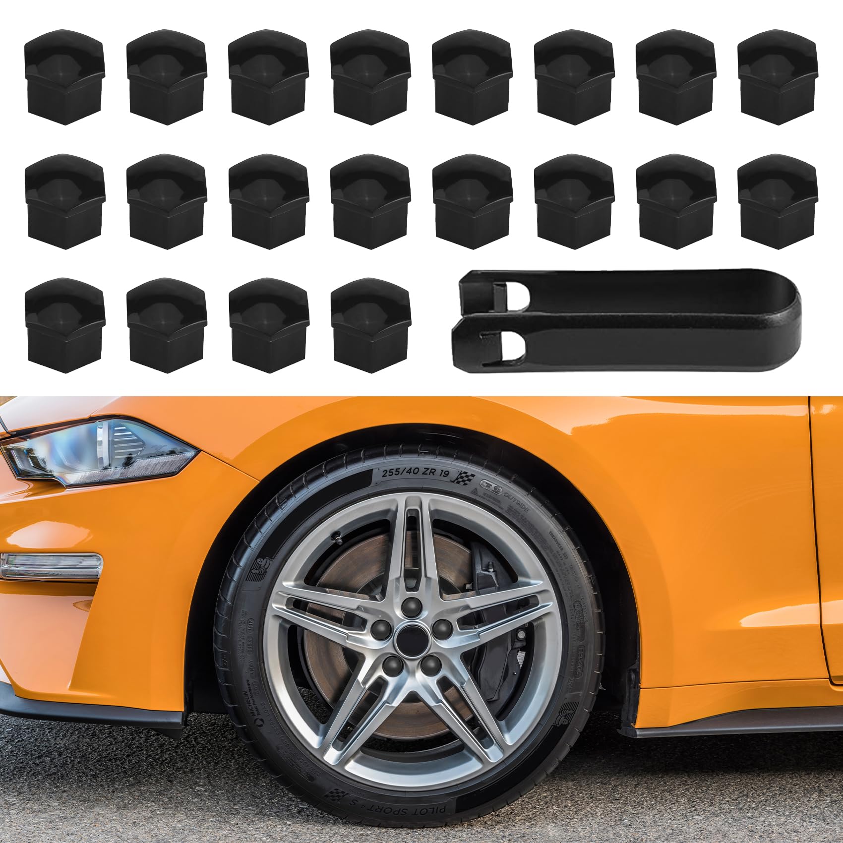 20PCS Lug Nut Covers, Wheel Nut Cap, 17 mm Hexagonal Plastic Tire Bolt Covers with Removal Tool Set, Car Accessories Waterproof Dustproof Tire Screw Caps Universal for Most Cars (Black, 17mm)