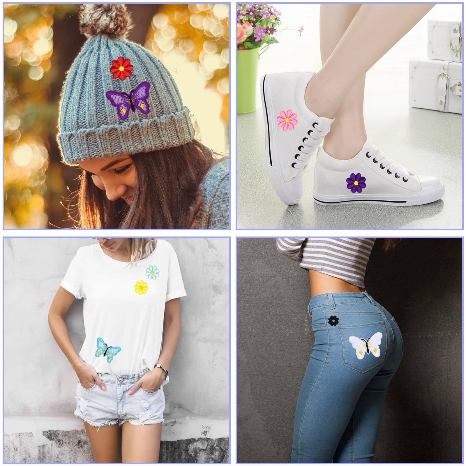 Patchs Broderie VETPW - 16 Pièces Fleurs Et Papillons Thermocollants