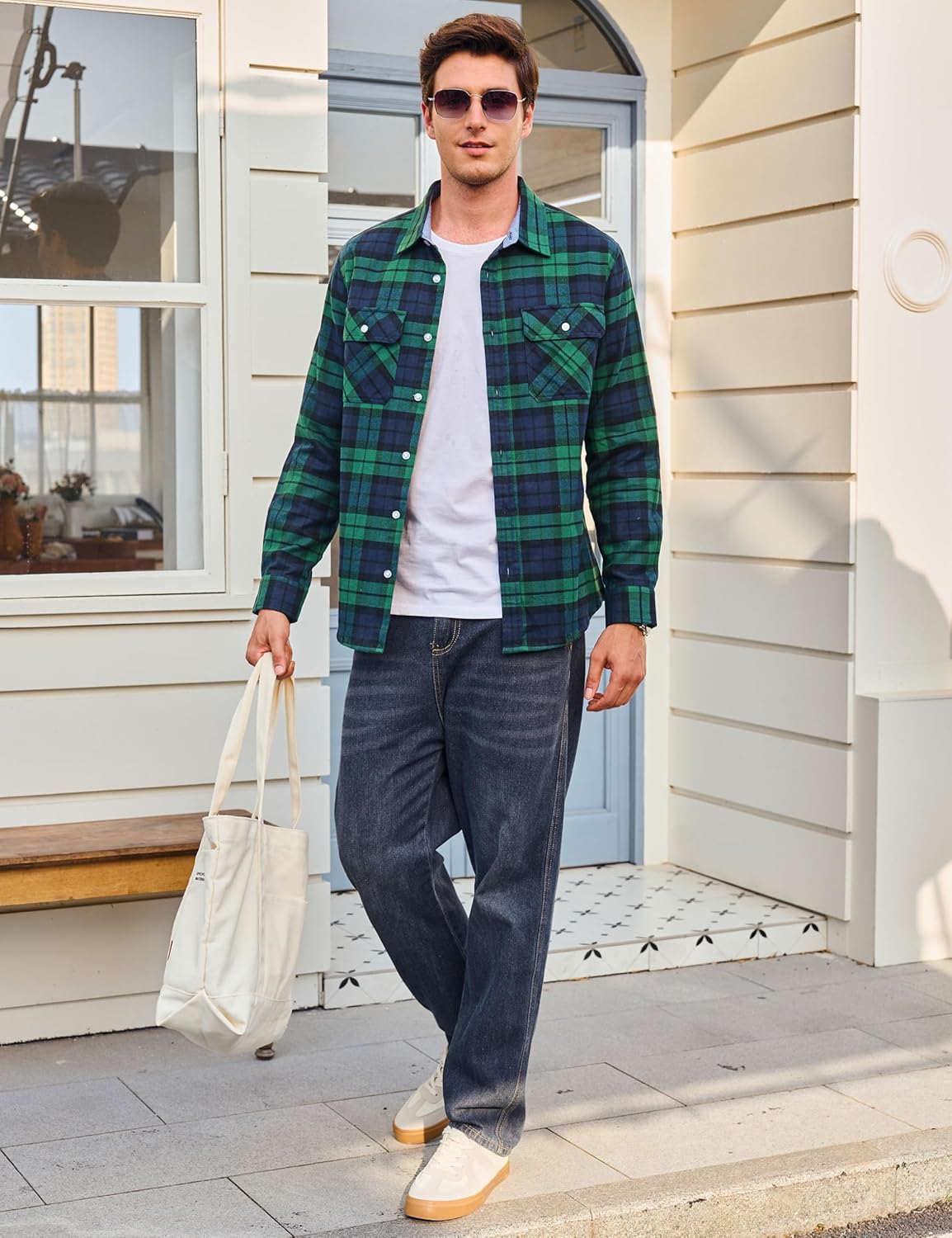 Cotrasen Mens Flannel Shirts Long Sleeve Flannel Shirt for Men Cotton Casual Button Down Plaid Shirt with 2 Pockets - Image 3