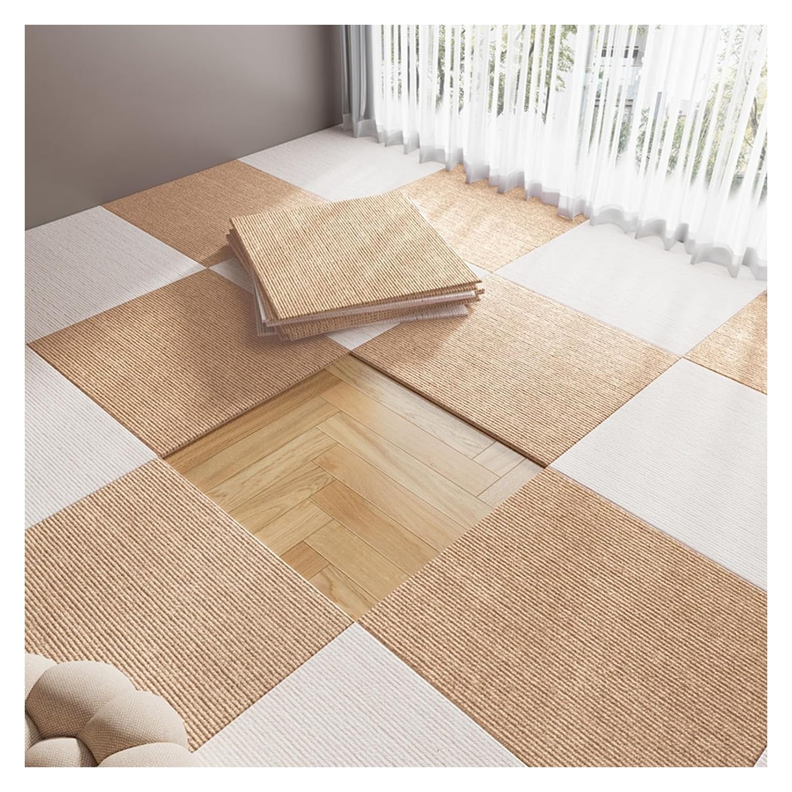 Cxvhsertwr Rice White+Rice Dumpling Carpet Squares, Carpet Tiles Floor Tile Washable Seamless Splicing Soft Padded(Rice White+Rice Dumpling)