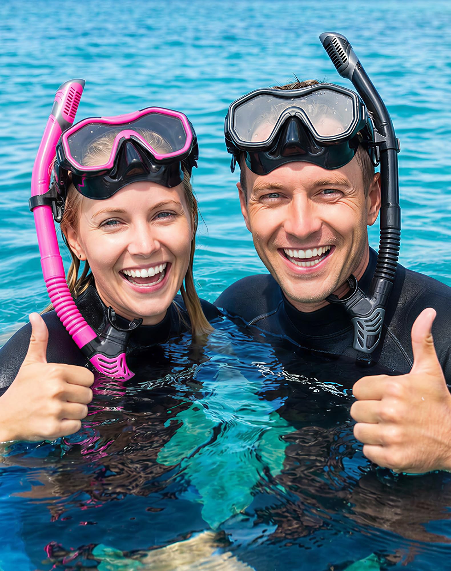 Schnorchelset Erwachsene, 2er-Set, Schnorcheln Set mit Panorama Schnorchelmaske und Dry Schnorchel, Anti-Fog wasserdichte Tauchmaske aus Gehärtetem Glas für Tauchen, Schnorcheln, Schwimmen