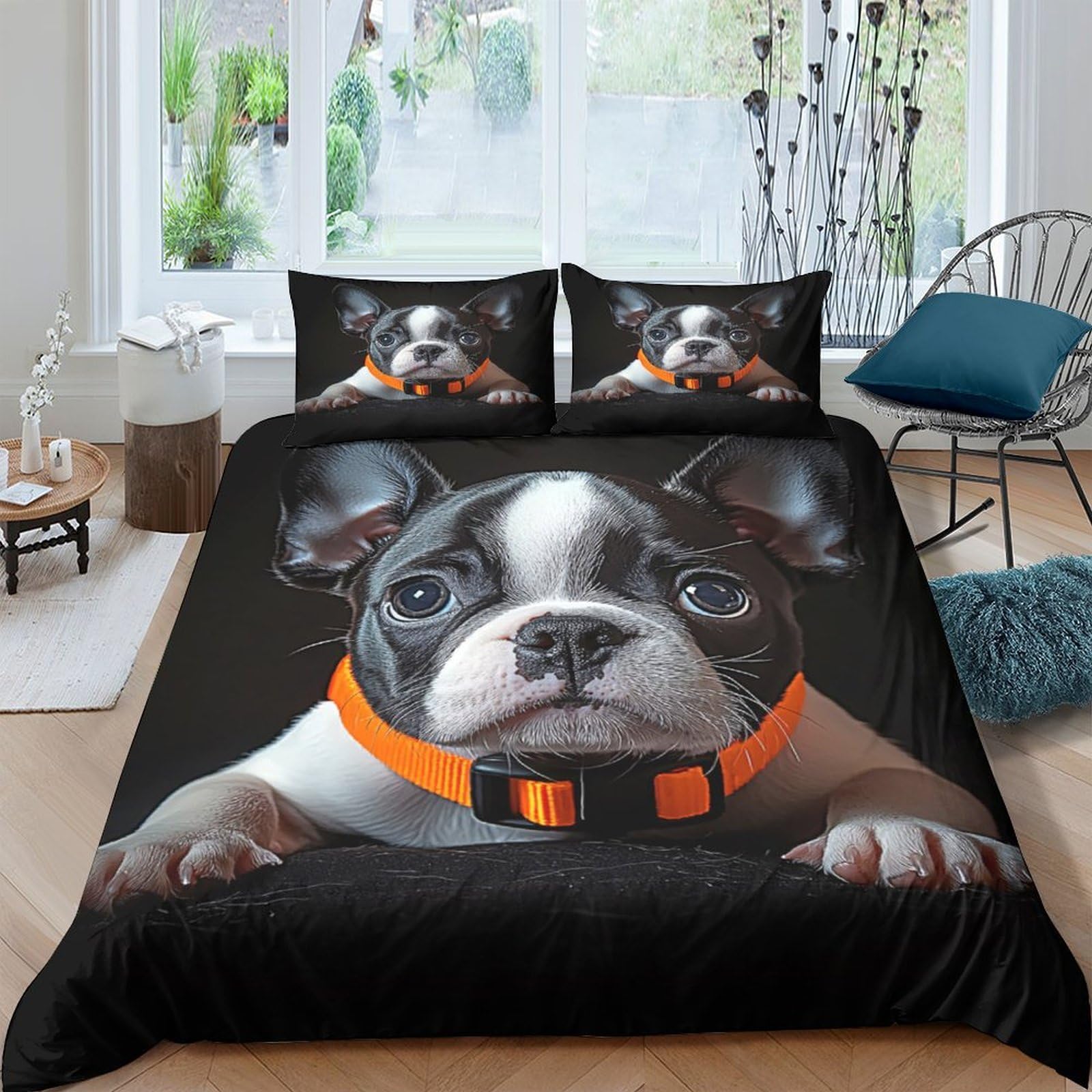 Ctjqhvkz Style-1 3D Printed French Bulldog Fitted Sheet Microfiber Soft Black Dog Mattress Cover For Bedroom Dorm Decor Washable Single（135X200cm）