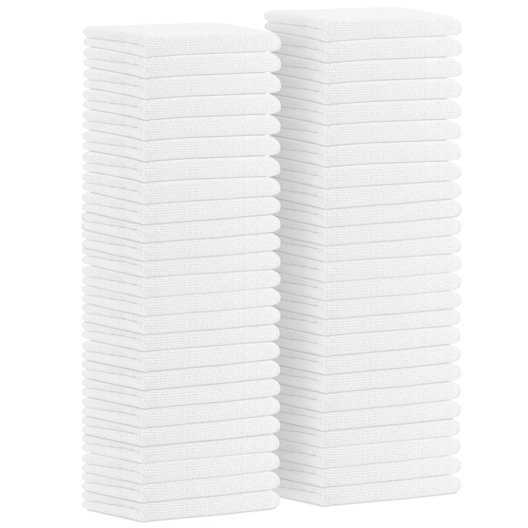 AQAD Microfibre Cleaning Cloths Pack of 50 (30 x 30 cm) – White – Reusable Lint-Free Cleaning Towels, Kitchen Washcloths, Car, Glass & Household