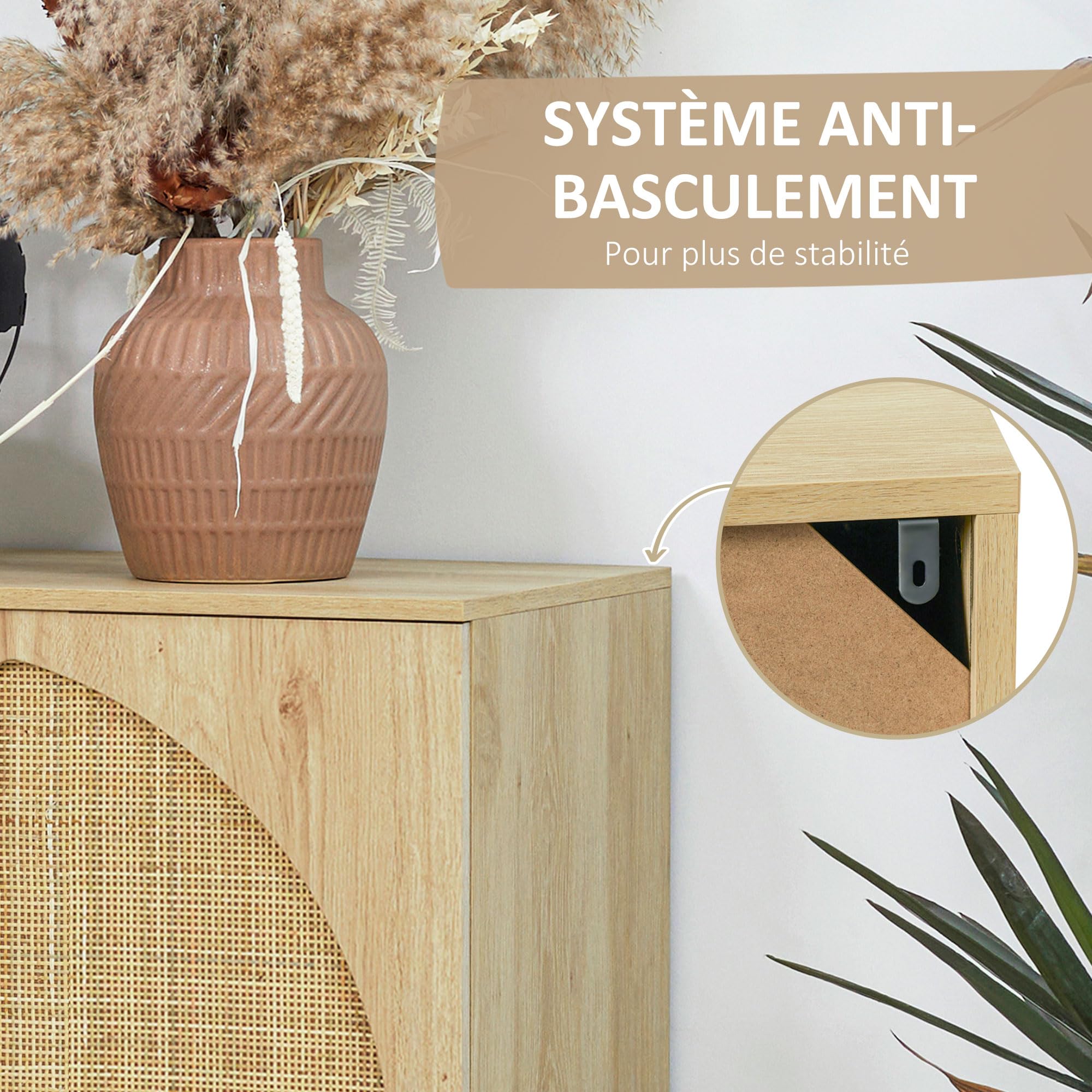 HOMCOM Meuble de Rangement Buffet Haut 2 Portes 80 x 39 x 101,8 cm Naturel