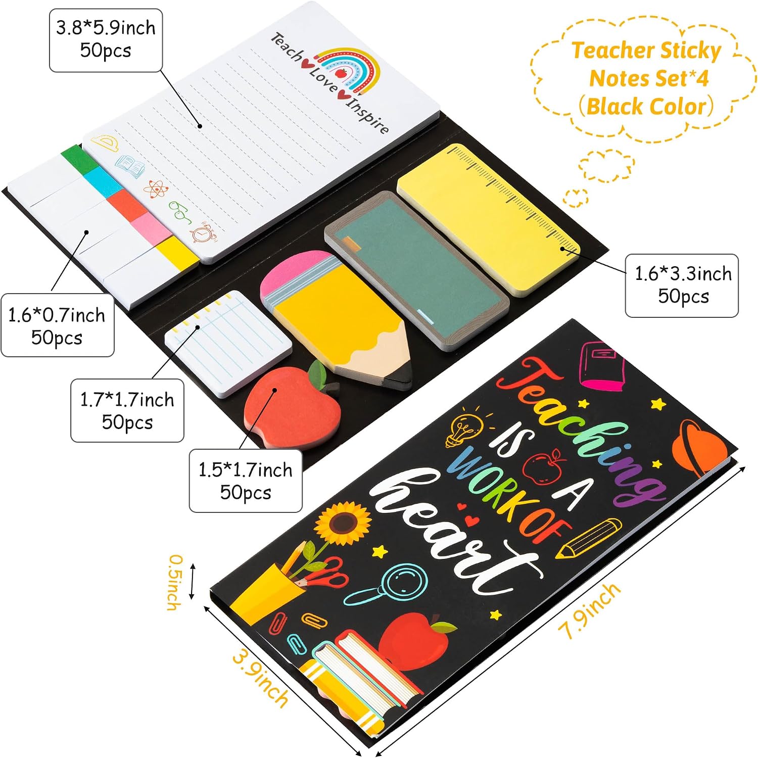 Xqumoi 4 Pcak Teaching is A Work of Heart Sticky Notes Set School Supplies image 2