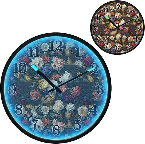 Miniatura 2 de Yuiboo Luminous Voice-Activated Wall Clocks Battery Operated Silent Non-Ticking Clock Vintage Floral Beige 12 Inch for Kitchen Bedroom Living Room