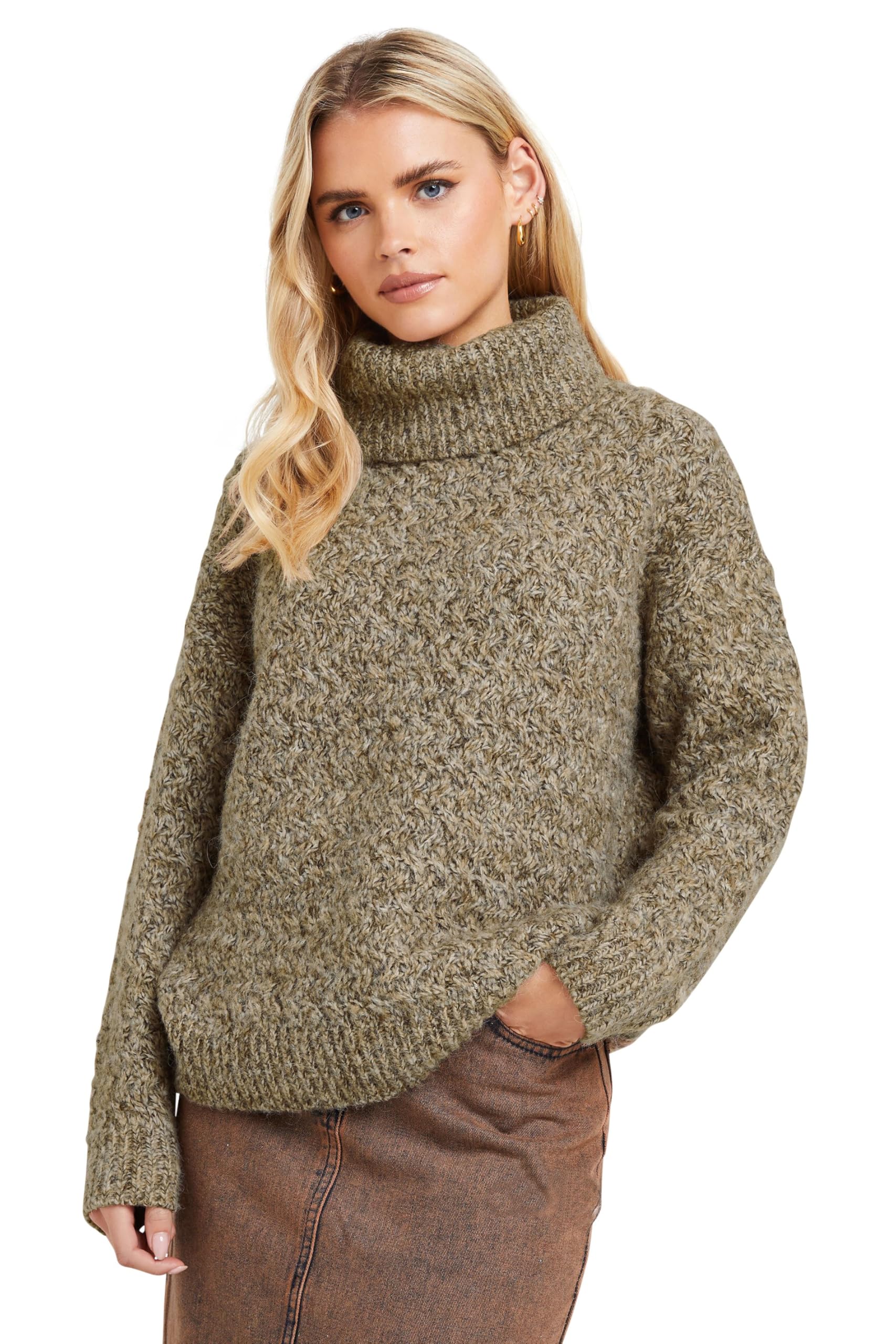 PixieGirl Petite Beige Brown Chunky Roll Neck Jumper Petite