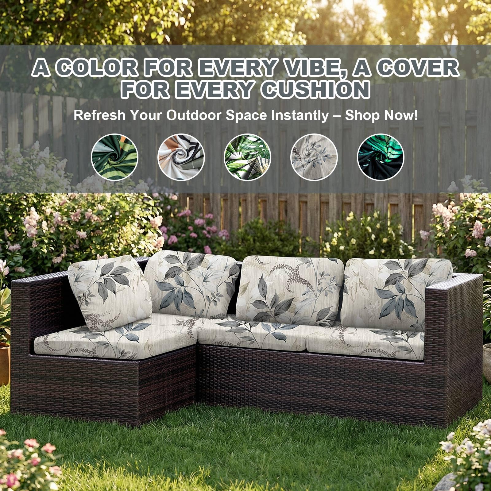 LiveGo Housse de coussin extensible pour canapé d'extérieur - Housse de coussin de rechange douce et flexible - 8 fleurs