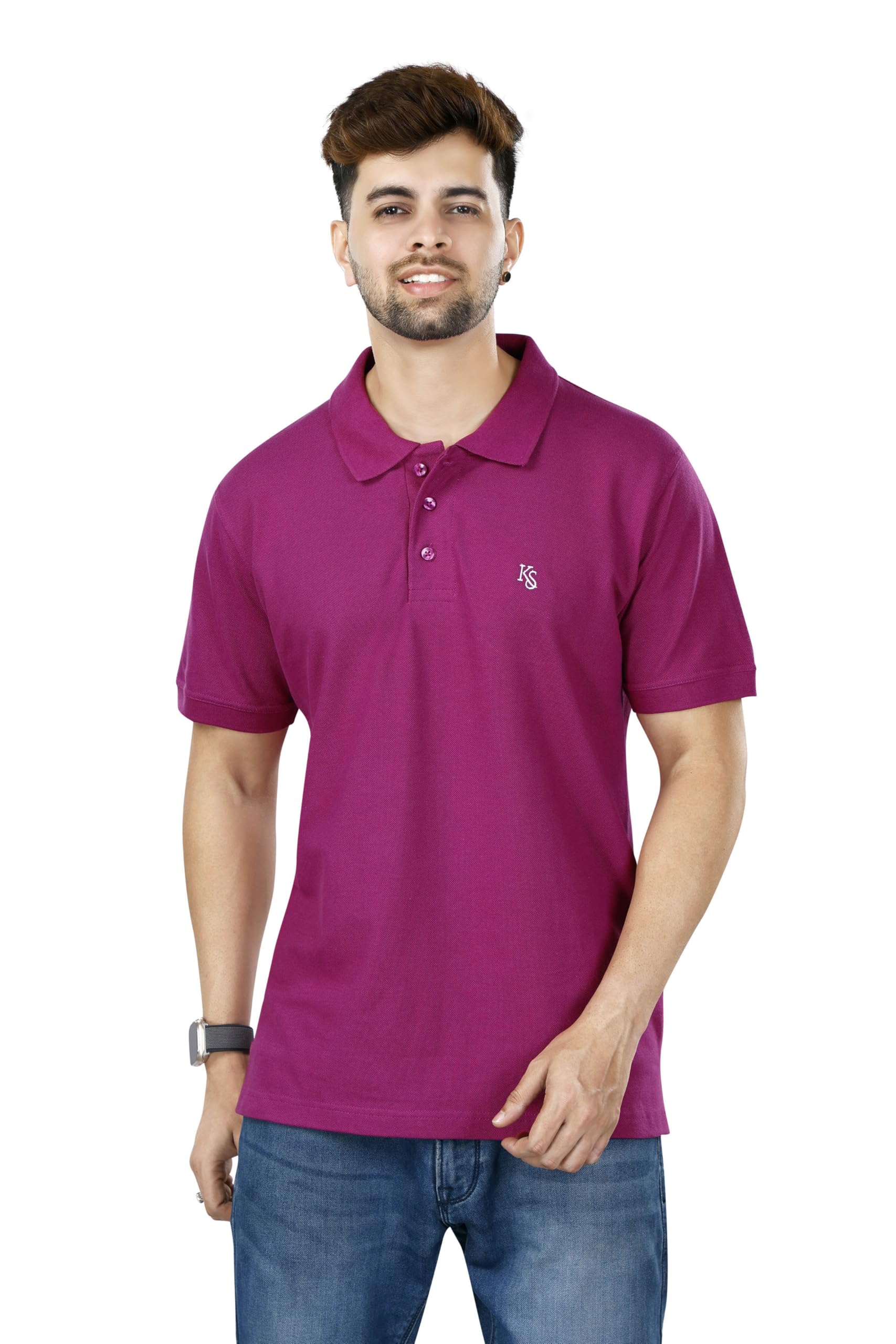 kaus & shan Men's Pure Cotton Regular Fit Solid Half Sleeve Casual & Semi Formal Office Wear Polo T-Shirt-picture-29