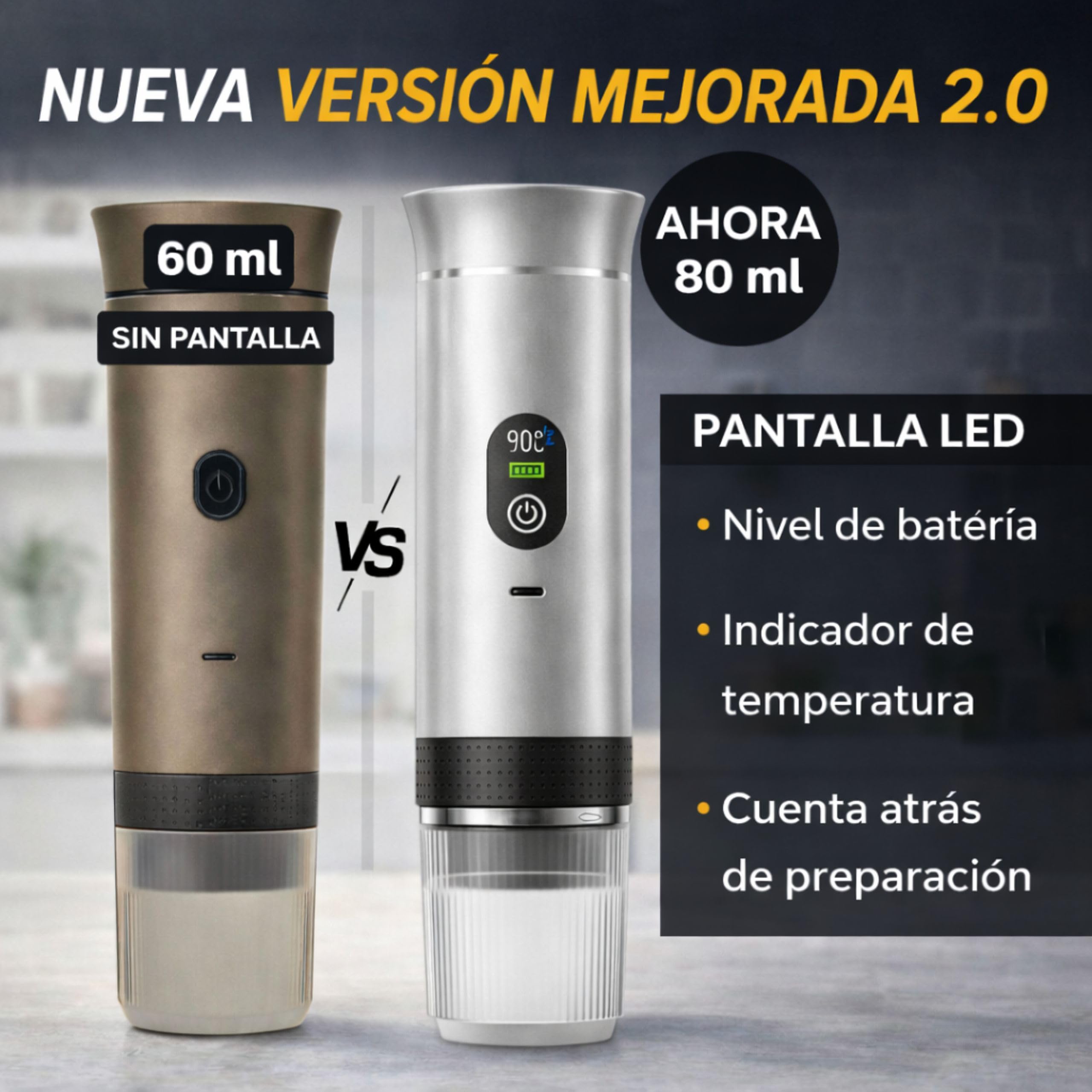 Cafetera Portatil Capsulas compatible con Nespresso Dolce Gusto y Café Molido - Versión Mejorada 2026 - Coffe Machine - Maquina de Cafe Portátil Cápsulas Universal Con Pantalla LED y Más Capacidad