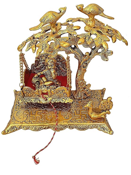 ARYADIT Gifts Metal Krishna Tree Jhula, with Laddu Gopal Jhula, for