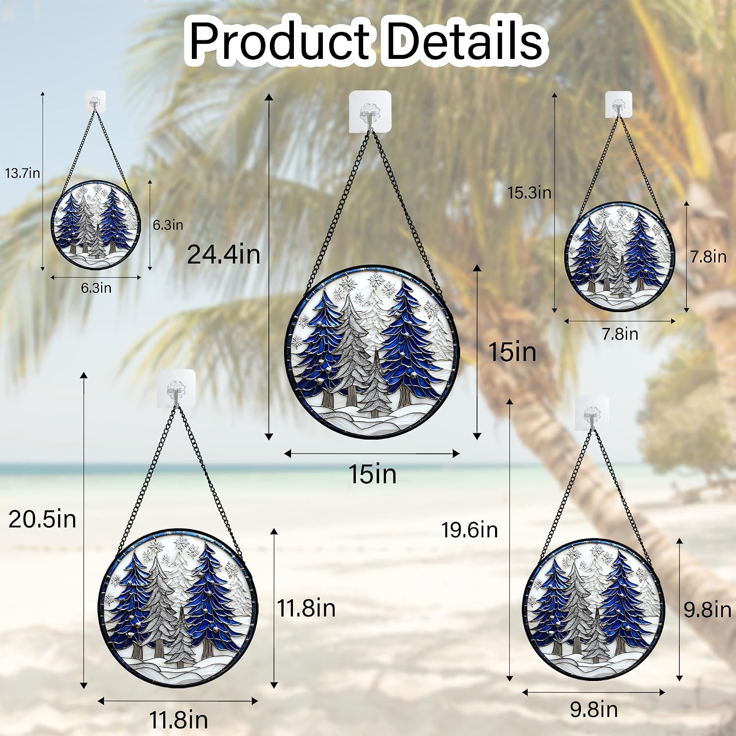 DASTOLL Stained Glass Window Hanging Christmas Blue Pine Trees in Winter Snow Large 15" - Suncatcher Door Garden Sun Catcher Home Decor Birthday Mother's Day Xmas Gift for Mom Men Woman Her Nana