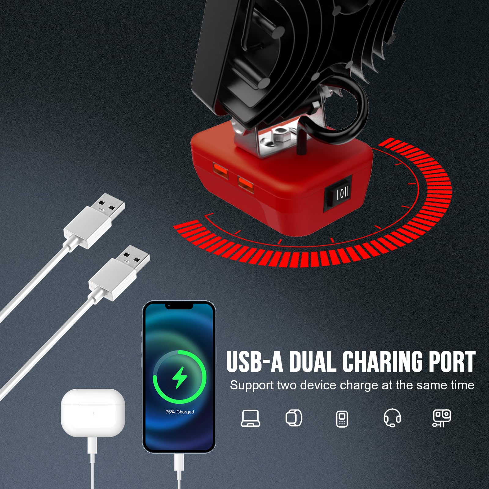 Lámpara Led Sin Cuerda Compatible con Milwaukee M18 Luces de Trabajo Alimentadas por Baterías,34W 5000Lm Linterna de Trabajo de Inundación Portátil con Puerto de Cargador USB para Acampar