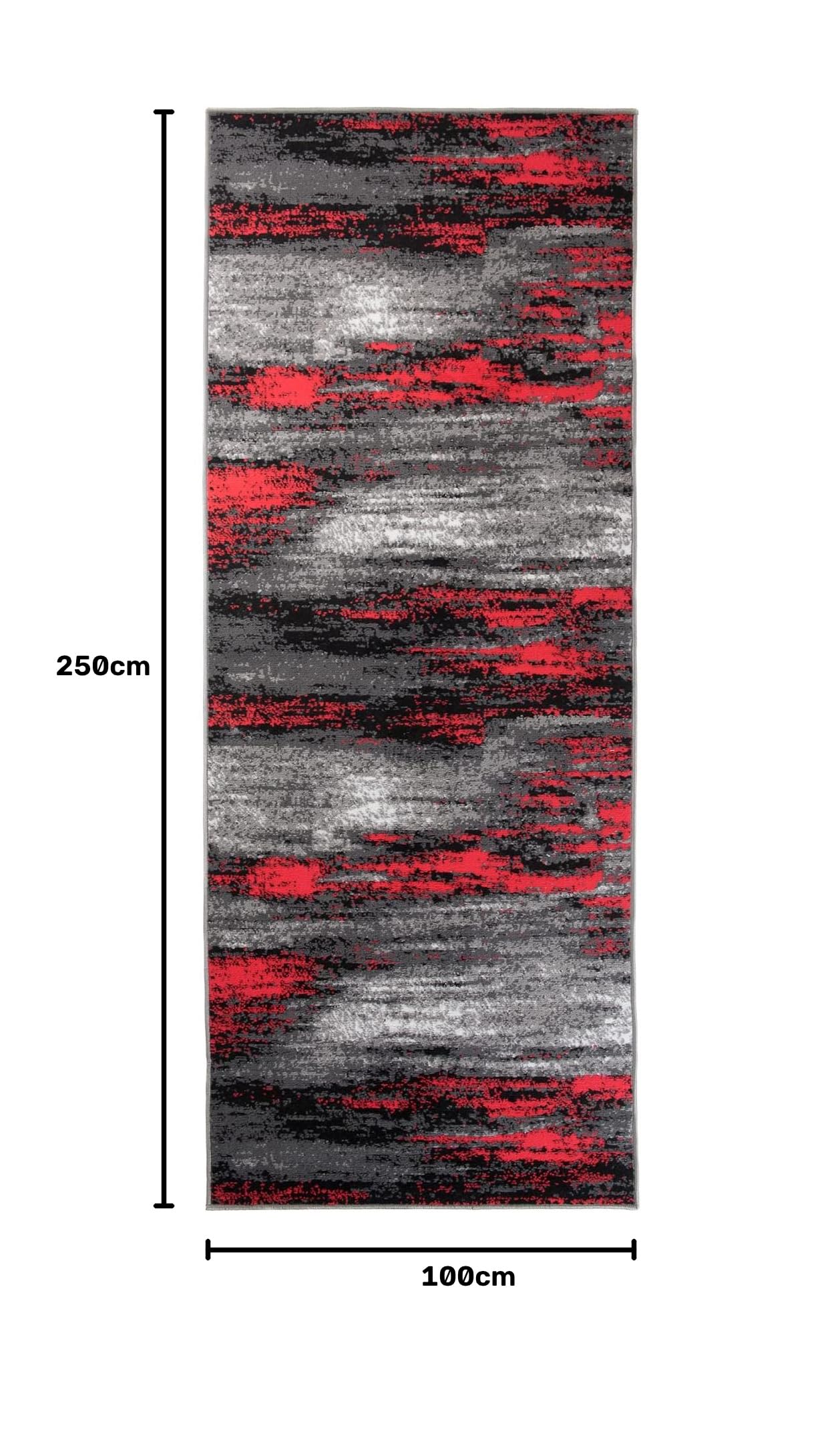 TAPISO Maya Teppich Läufer Meterware Kurzflor Wohnzimmer Flur Küche Modern Brücke Grau Rot Schwarz Verwischt Meliert Design ÖKOTEX 100 x 250 cm