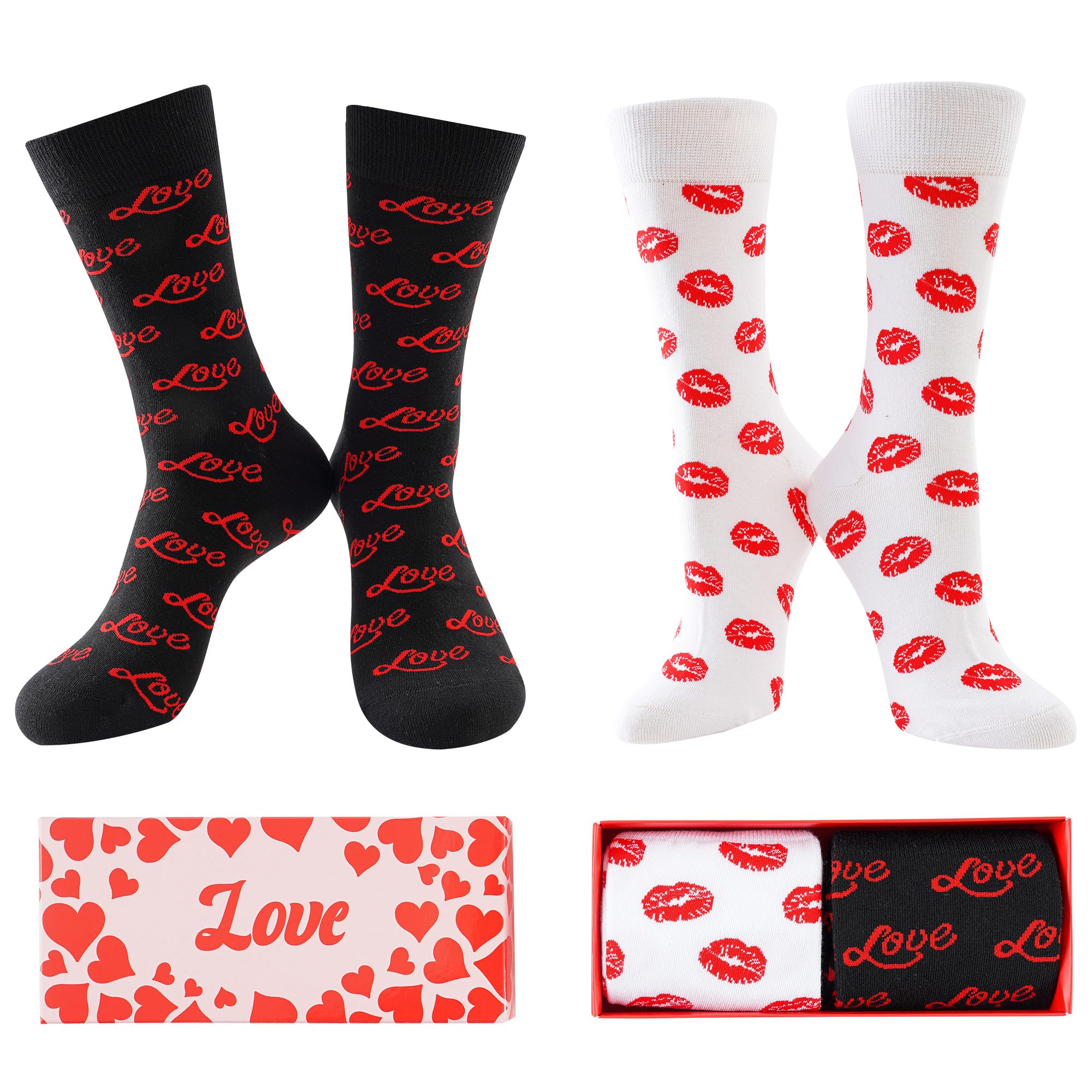 BISOUSOXFunny Socks Men's Cotton Women's Personalised Socks with Heart Pattern Valentine's Day Gift for Men Women Soulmate Socks Valentine's Day Stockings Unisex Matching Socks