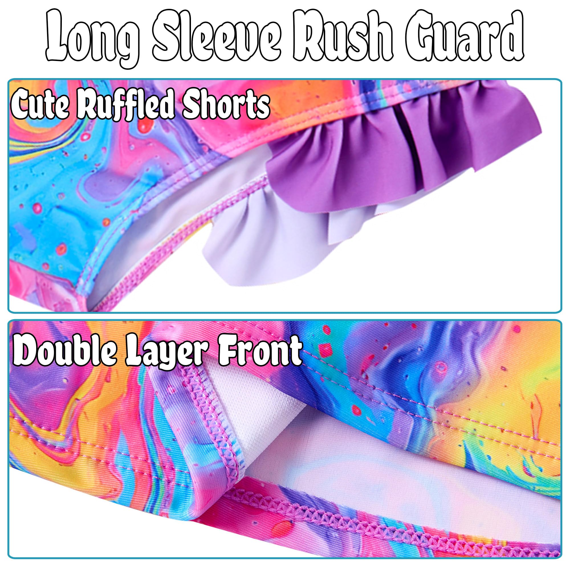 swimsobo Girls 3-Piece Swimsuit Long Sleeve Rash Guard Tankini Sets UPF Sun Proction Bathing Suit 3-10T