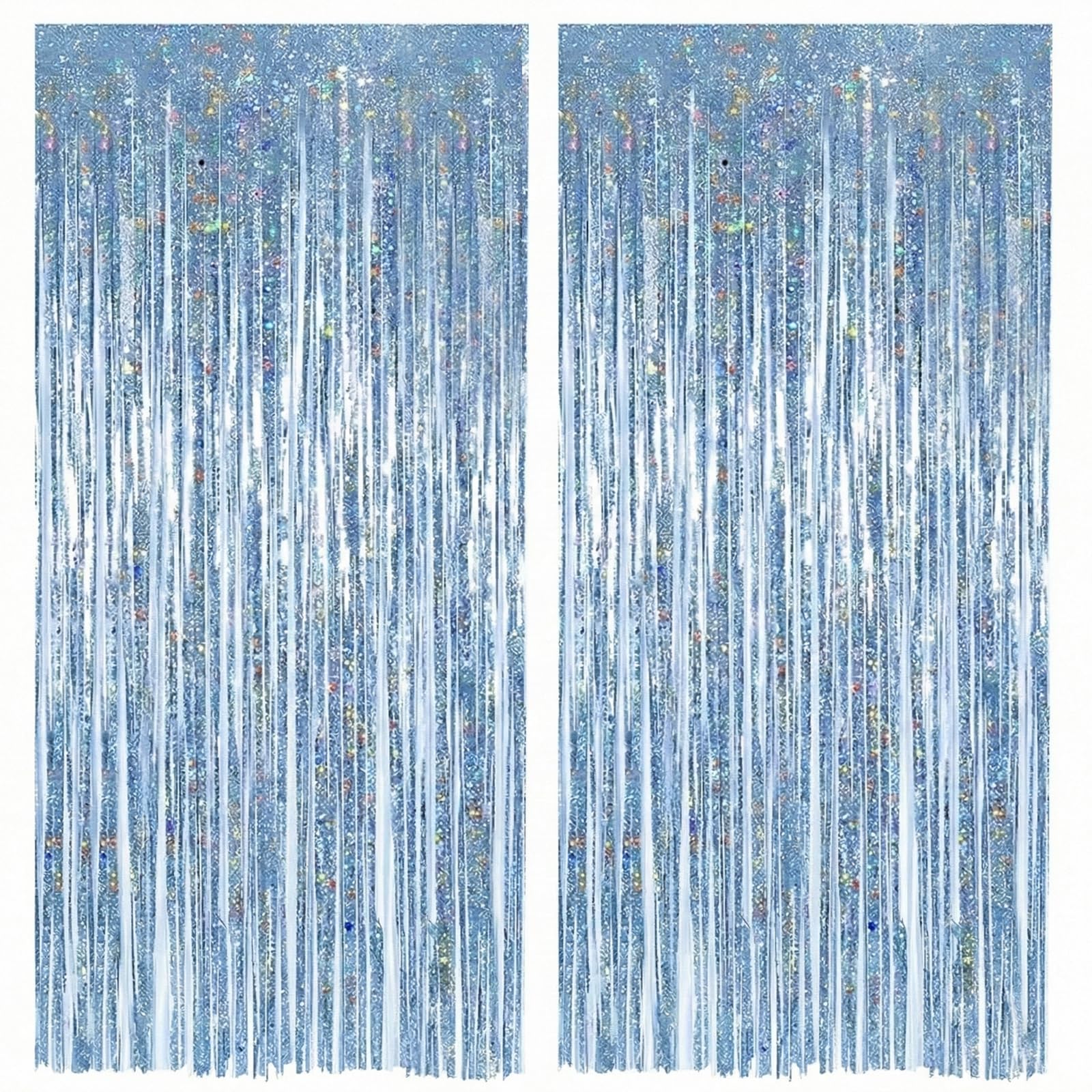 Alaoo Lametta Vorhang Hellblau, 2 Stück Laser Party Vorhänge Luftschlangen, Glitzervorhang Lametta, Fotowand Hintergrund Party Deko fur Deko Geburtstagsdeko Hochzeit Festivals Bühnendekor, 2.5m