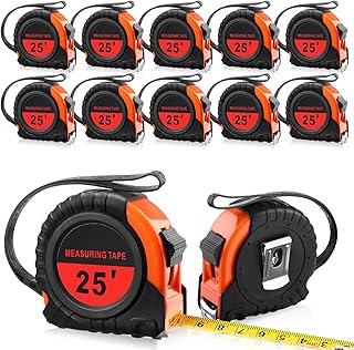 12 Pieces 25 ft Tape Measures Bulk Retractable Measuring Tapes Easy Read Measurement Tapes with Pause Buttons for Adults Engineer Decorator, Standard Inches and Metric