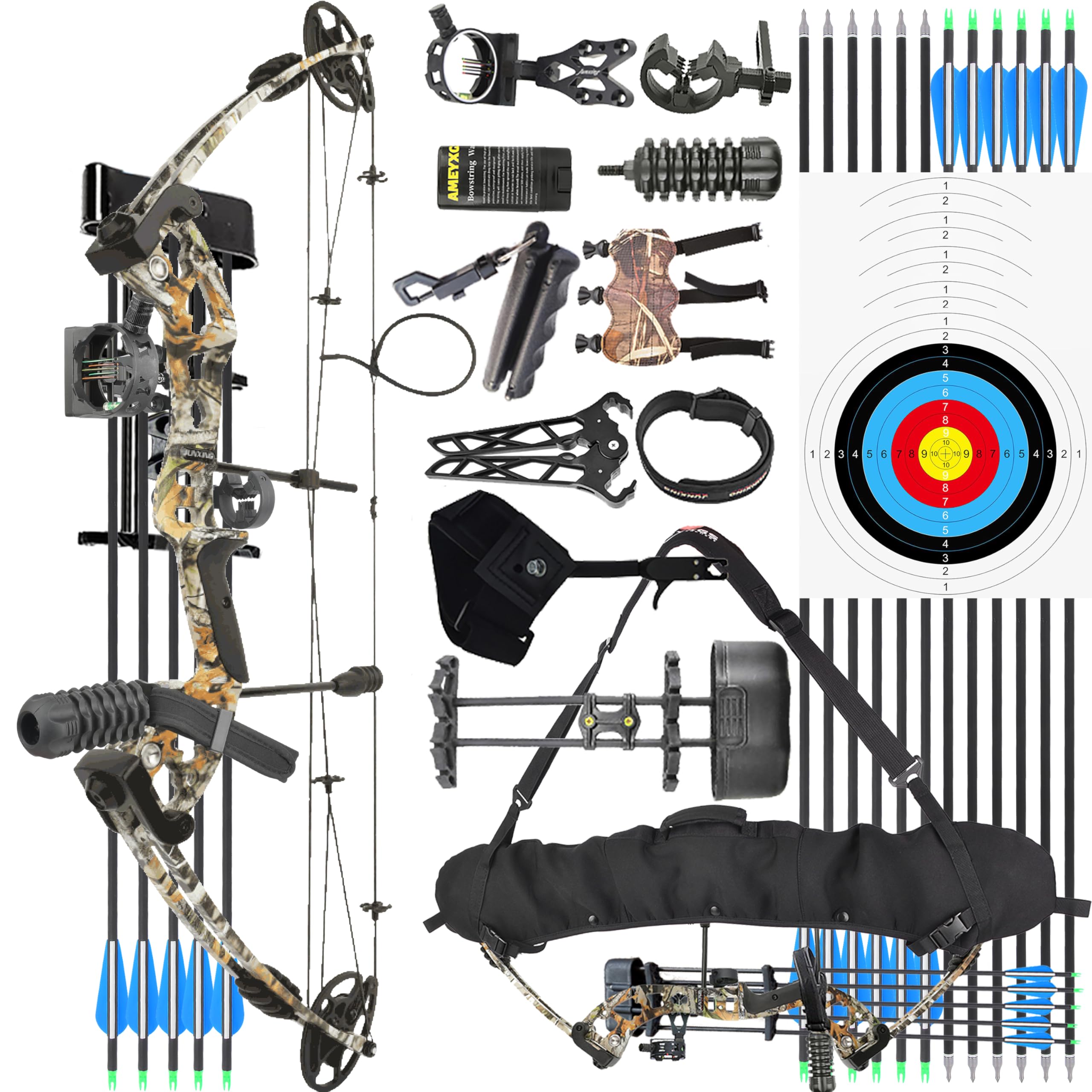 wolfman Archery Compound Bow Set Adults 30-55 LBS, Draw Length 24"-29.5", Hunting Bow with All Accessories for Archery Hunting Target Shooting practice LRT/RTH