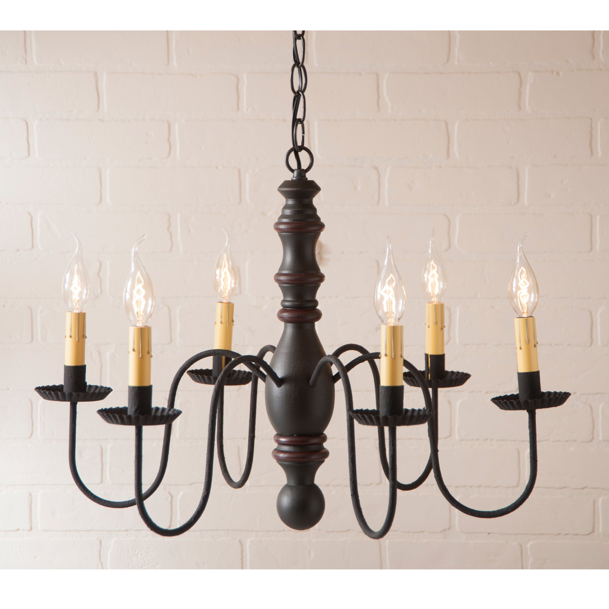 Irvin's Country Tinware Manassas Chandelier in Sturbridge Black with Sturbridge Red