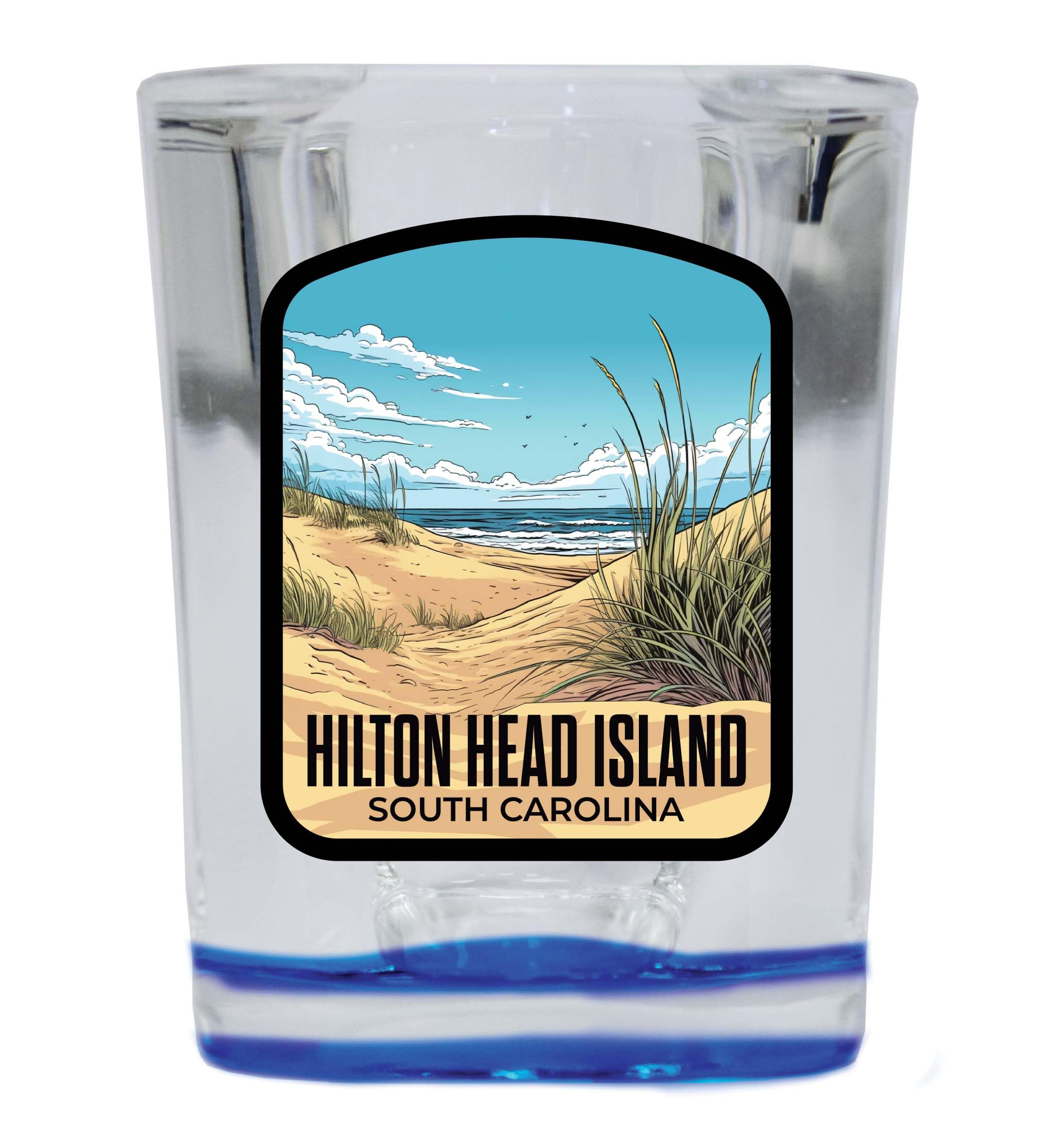 R and R ImportsHilton Head Island South Carolina Design A Souvenir 2 Ounce Shot Glass Square Blue Base Single