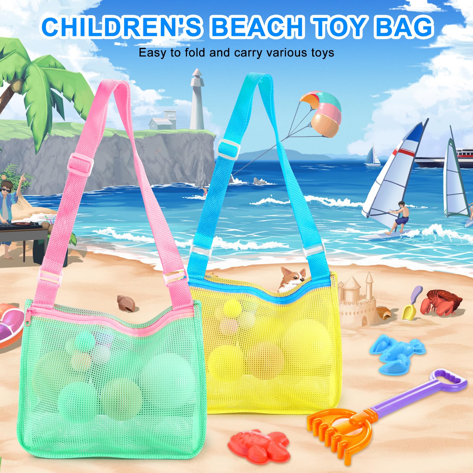 Sac Filet Pour Jouet De Plage Lot De Sacs De Plage Pliables En