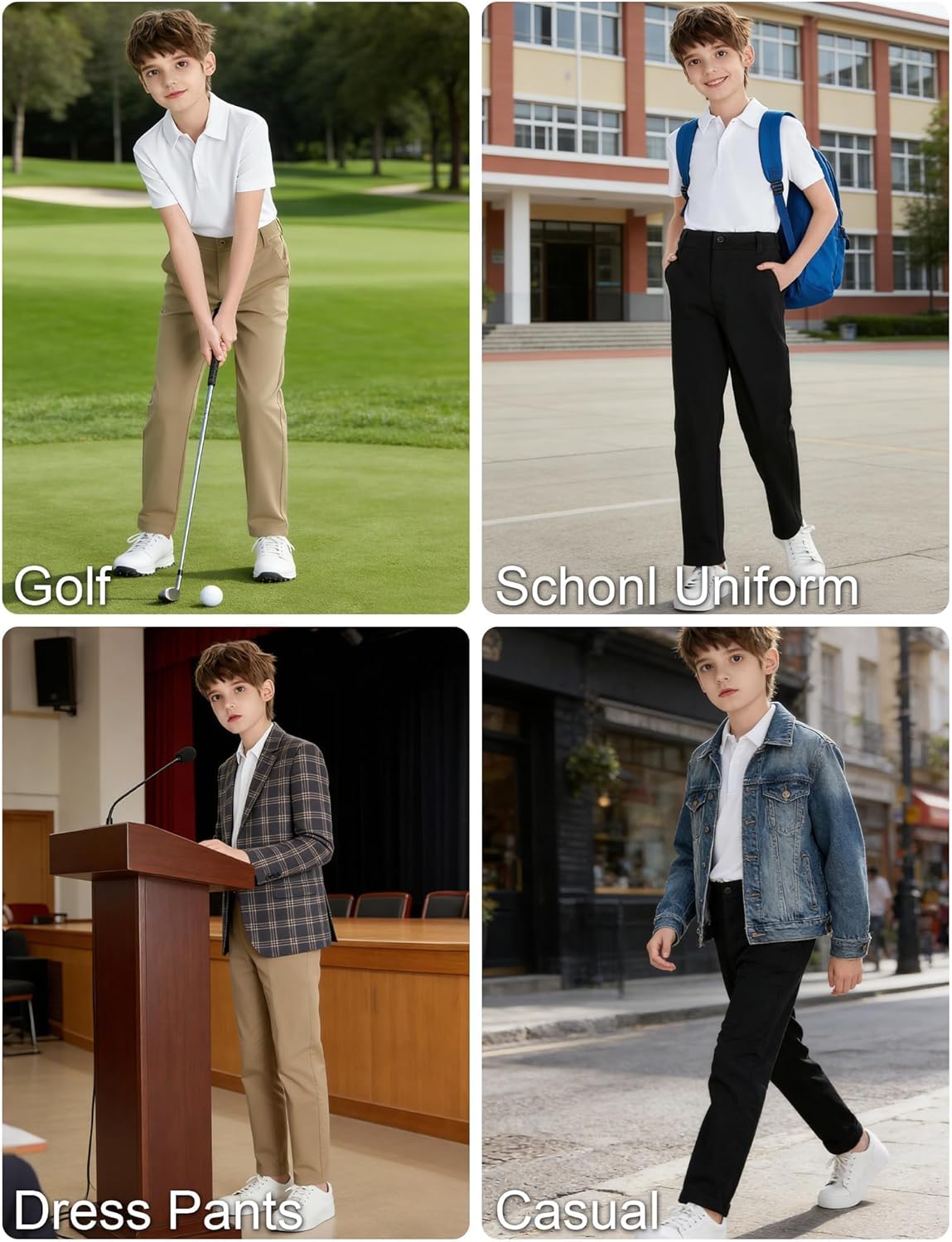 QBK Boys' Golf Pants-Quick Dry Stretch Chino with Flat Front for Kids School Uniforms Athletic(2T-16Y) - Image 6